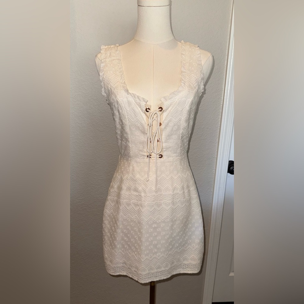 For Love And Lemons Cream Lace-Up Dress